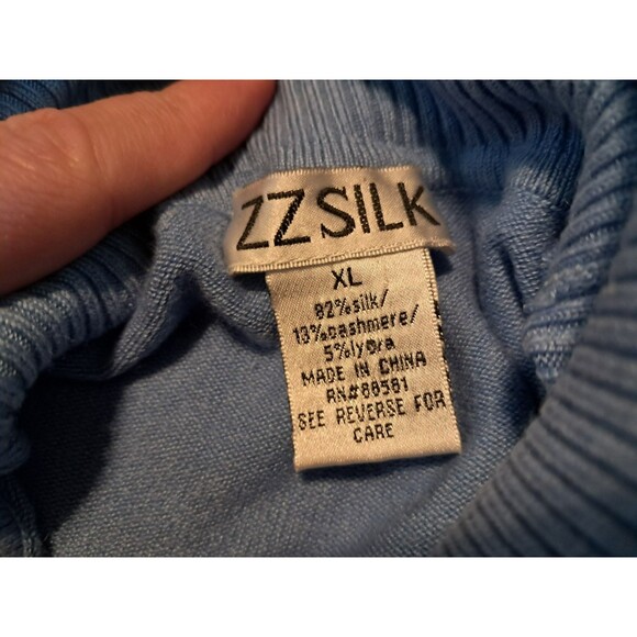 ZZ Silk Cashmere Womens Blue Top Turtleneck XL Extra Large Soft Comfy - Picture 4 of 9